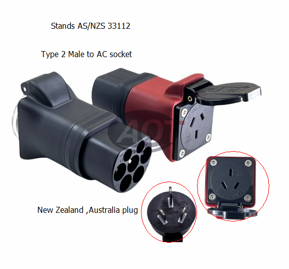 230V AS/NZS 33112 EV Charger Adapter for Tesla Car Fitment Type 2 to AU Socket Purpose Replace/Repair