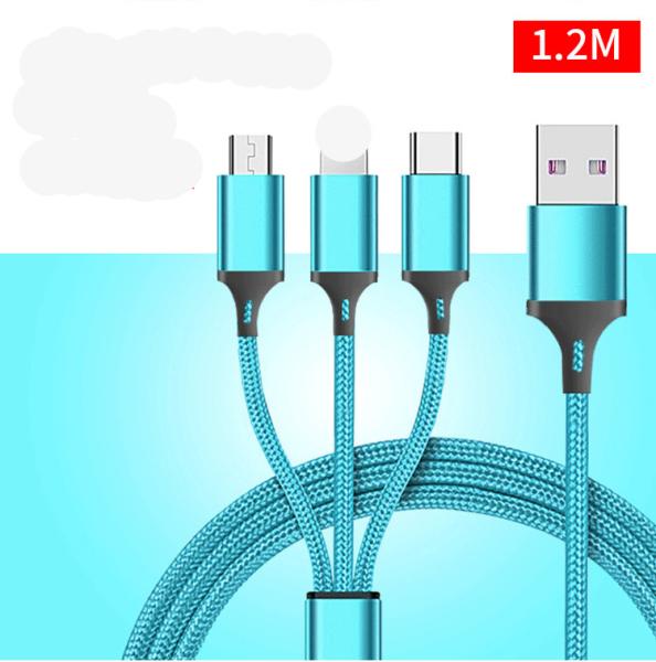 Nylon 3 In 1 Braided Charging Cable 3ft 6ft 10ft Micro Usb 3.0 8 pin Phone Cable