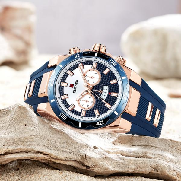 Silicone Band Mens Stainless Steel Watches Fake Chronograph With Big Face