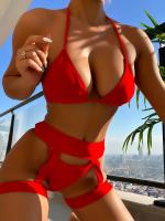 Madame sexy Abrasion-résistante For Swimming de l'Europe Asie des vêtements de bain des dames de mode élastique élevée en trois pièces sexy de Blackless