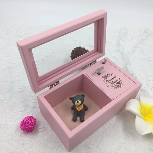 Romantic Lovely Wooden Musical Jewellery Box , Pink Wooden Jewelry Box With Lock And Key