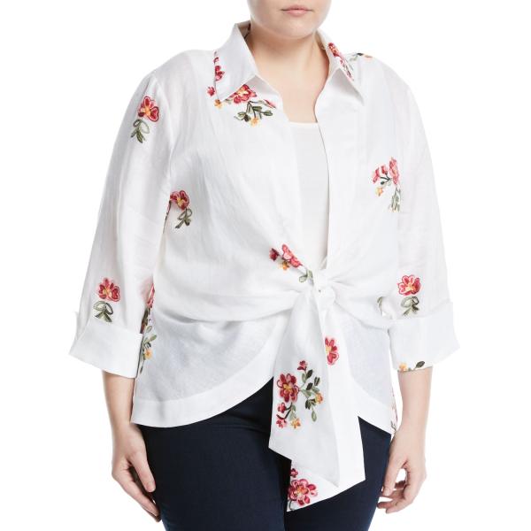 Вышитое Связ-переднее плюс дизайна моды размера дамы блузки женщин корейского Линен