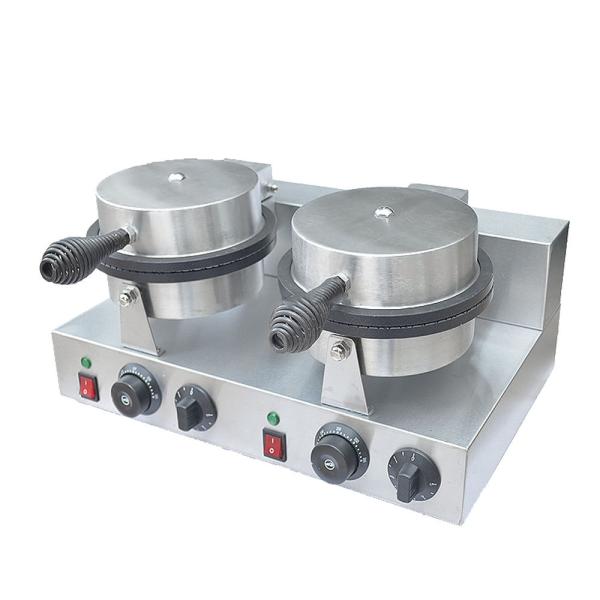 Máquina para hacer conos de helado de gofres comerciales, máquina de gofres de doble cabezal, máquina para hacer conos de panqueques