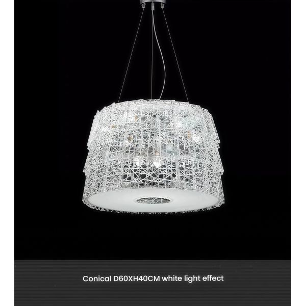 JYLIGHTING Contemporary Wire Mesh Pendant Light, Layered Stainless Steel Cage Lamp with Crystal for Dining Room Decor