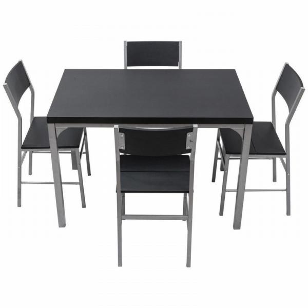 Home Wooden Black Dining Table Set 4 Seater Chairs With Metal Frame