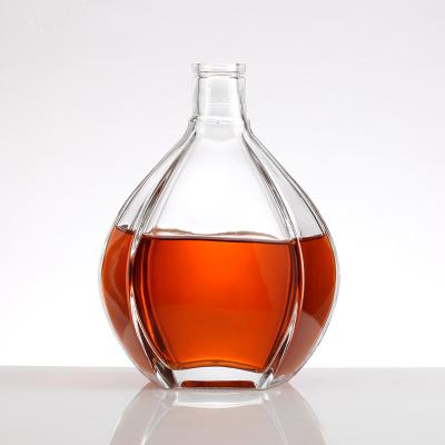 Fabricação personalizada de garrafas de vidro de brandy de 700 ml, claras e vazias, com colarinho de alumínio e plástico