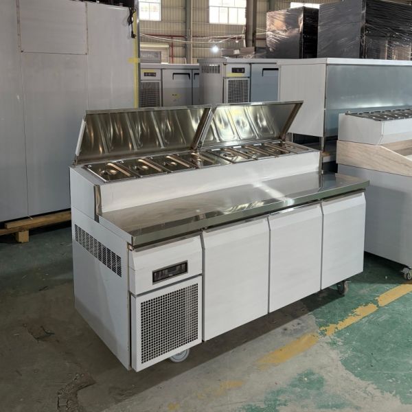 Stainless Steel Sandwich Pizza Prep Table Refrigerator For Restaurant