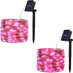 Pink Outdoor 100 LED Solar Copper Wire Lights 10m Solar Powered String Lights