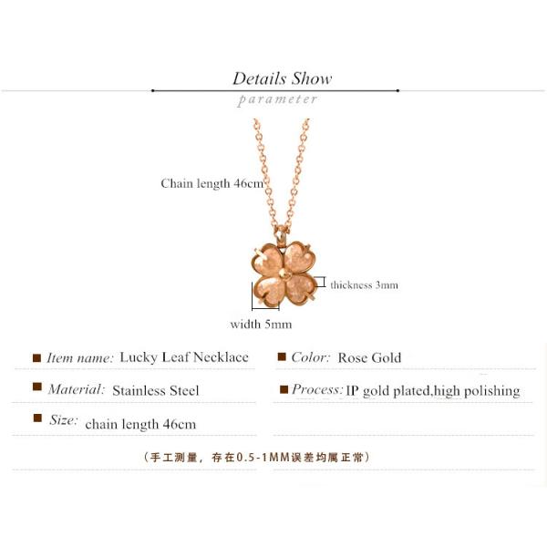 Girls Fashion Jewelry Stainless Steel Crystal Leaf Clover Pendant Necklace