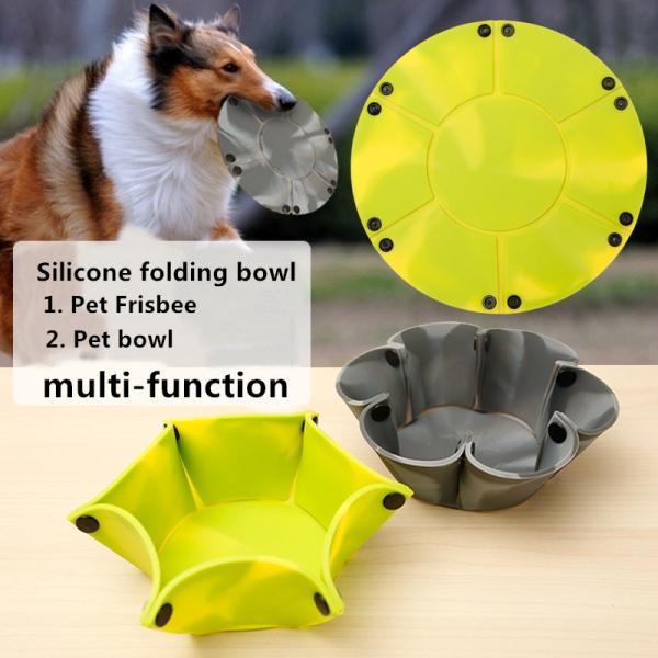 Portable Folding Pet Feeder Bowls Outdoor Travel Silicone Dog Frisbee Tableware