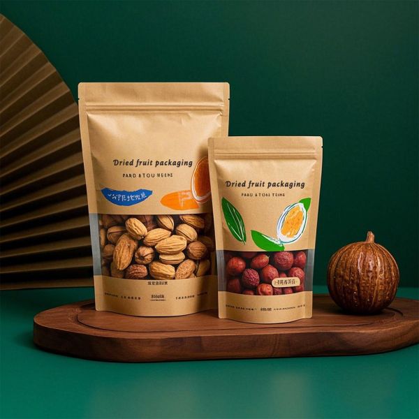 Zipper Top Kraft Paper Bag Custom Logo Printed Various Food Packaging Oil Proof Leak Proof Disposable Packaging Bag