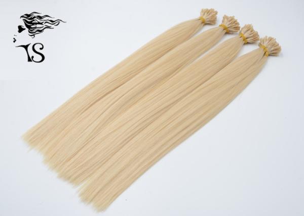 Pre Bonded U Tip Colored Human Hair Extensions , Blonde Russian Weft Hair Extensions
