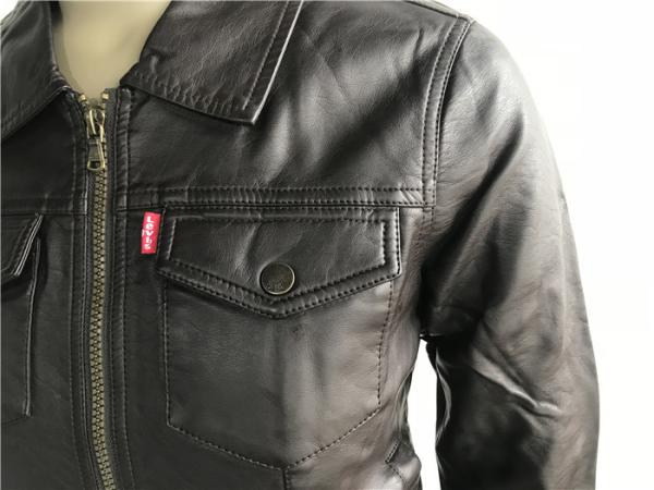 Levis Dark Brown Ladies' Pleather Biker Jacket With Plastic Zip Polo Collar LEDO1729