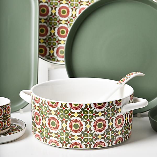 Кухонный столик керамические тарелки набор богемный стиль печать обеденный тарелка десертная тарелка