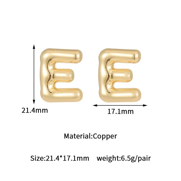 Jiexing Hot Selling 14K Gold Plated 925 Silver Needles A-Z Studs Smooth Surface Bubbles 26 English Letter Earrings