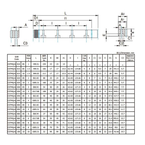 Helical Gear Rack, type M0.5 , M1 , M1.5 , M2 , M2.5 , M3 , M4 , M5 , M6 , M7 , M8 , M9