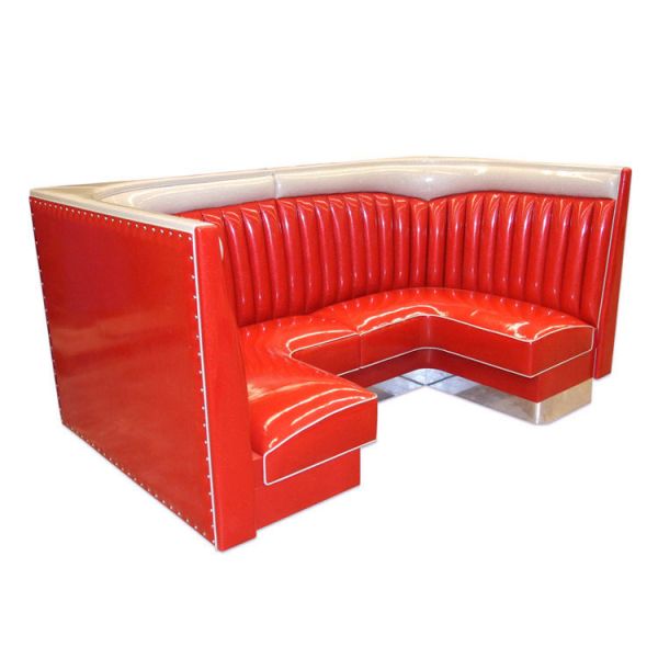 Customized American 1950 Style Vintage Sofa U-shaped Red Leather Restaurant Booth Seating