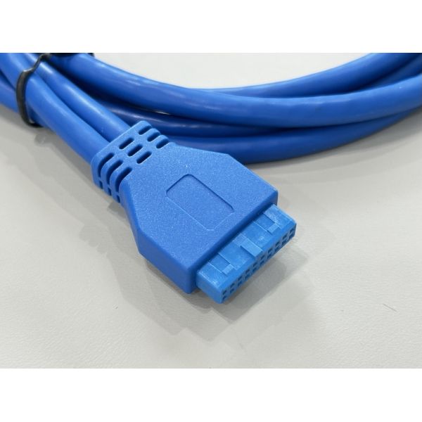USB 3.0 20-Pin Internal Header Connector Cable, Right-Angle to Straight, Blue Electronic Wire Harness for PC Case Front Panel, Server Signal and Power Transmission Customization