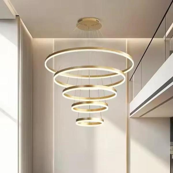 Lumière de plafond suspendue à 5 anneaux pour hôtel-villa