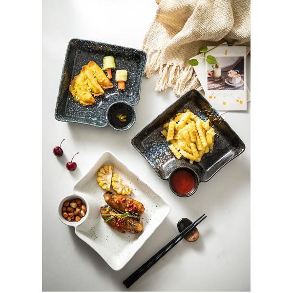 Banquet Retro Black Porcelain Dinnerware stackable Porcelain Divided Dinner Plates