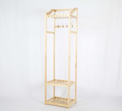 Wooden Coat Hanger Rack With 2-tier Storage Shelves W50*D38*H180CM