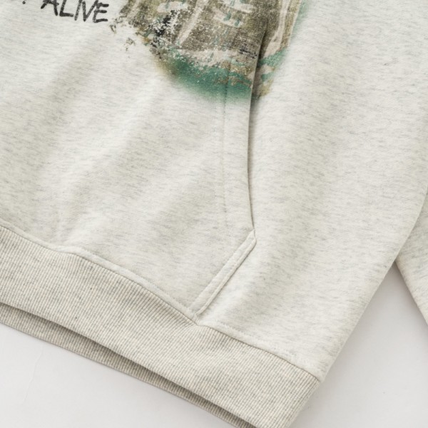 345G Heavyweight Vintage Devil Graffiti Print Oversized Hoodie American Streetwear Pullover Support Custom Logo OEM ODM