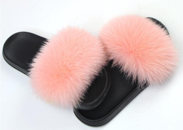 Customized Color Women Fox Fur Slippers Sandals With Fuzzy Hair / Rubber Sole