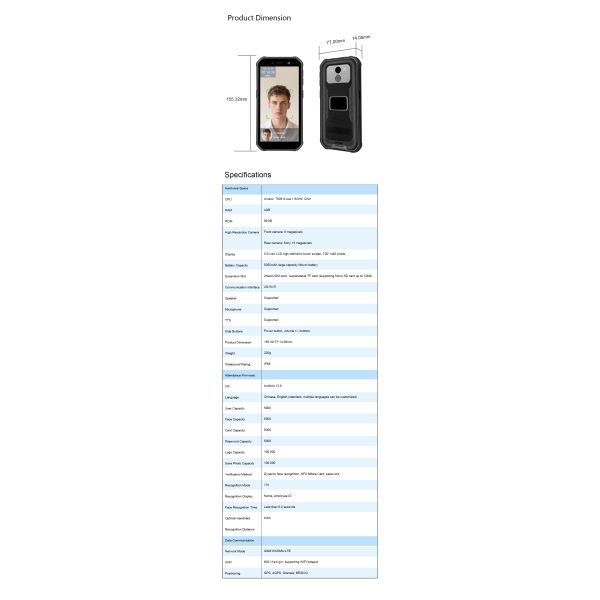 Portable Time Attendance System Android Biometric Facial Recognition Terminal