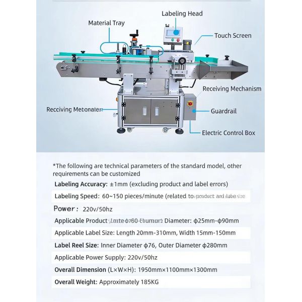 Fully automatic rolling round bottle labeling machine CH-301 glass bottle, plastic bottle, honey chili sauce, self-adhesive labeling machine manufacturer