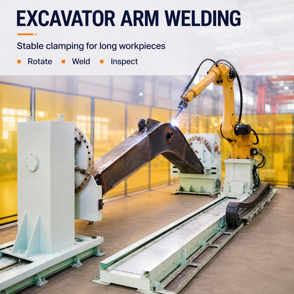  Excavator Arm Robotic Welding Workcell | Head Tail Positioner for Stable Clamping of Long Workpieces