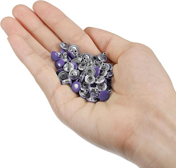 Rebites roxos de acabamento brilhante de 9 mm de tampa dupla para materiais de aço inoxidável de artesanato de couro