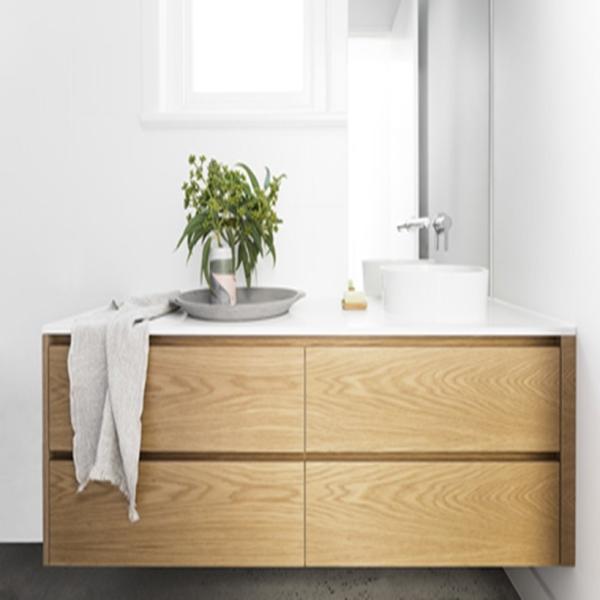 Modern Euro Style Bathroom Vanity with Wood Grain Floating Vanity and Silver Mirror