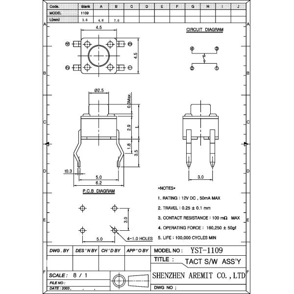 DIP Tact Switch YST-1109