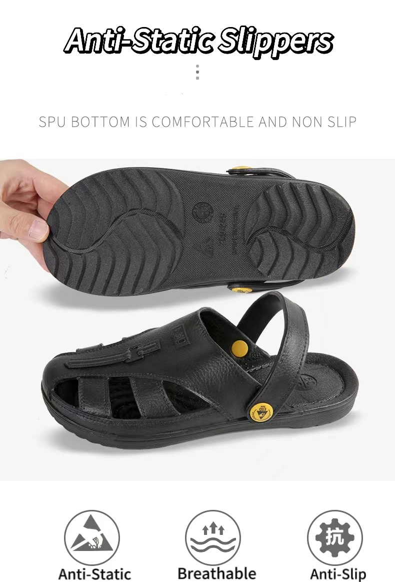 Factory Black SPU ESD Cleanroom Antistatic Slippers for Working