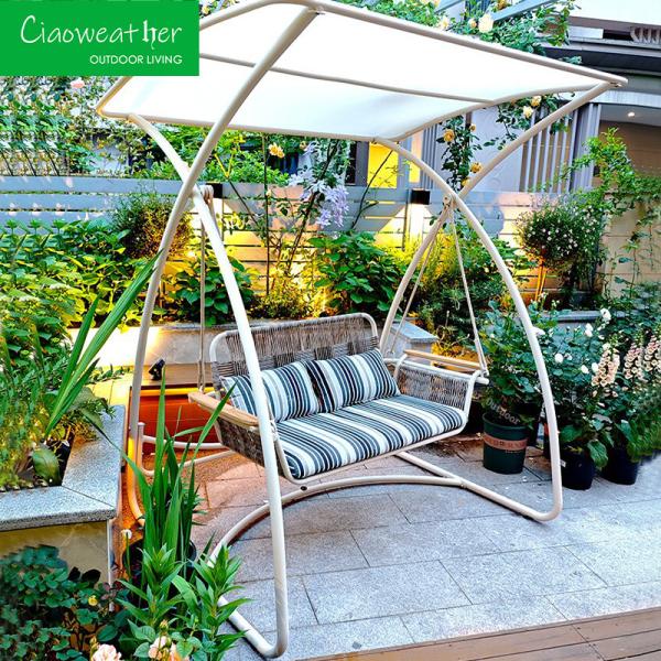 Customized Color Garden Metal Swing Chair With Canopy In Aluminium Frame And Leisure Courtyard For Adults