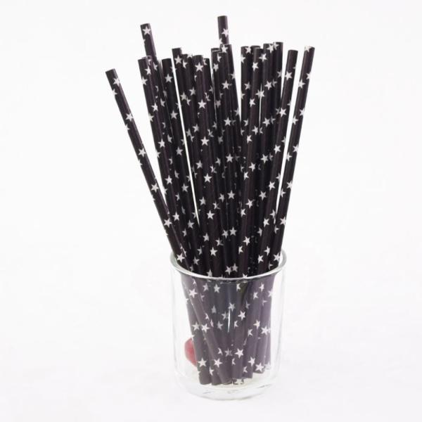 Individual Paper Wrapped Black and White Drinking Straws with Personalized Pattern