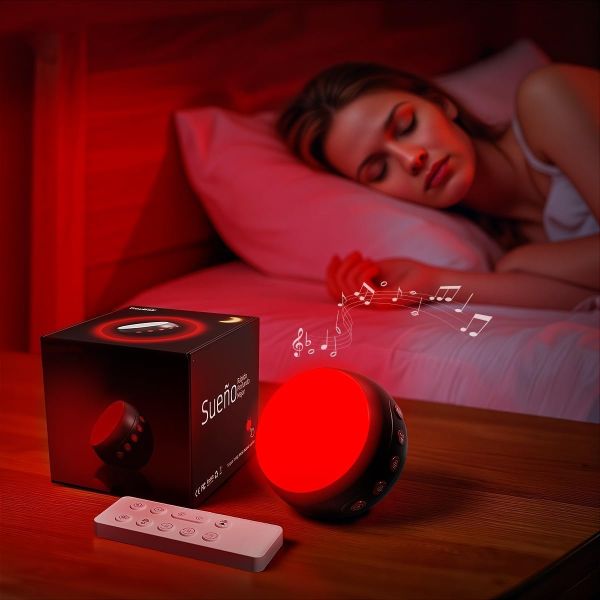 630NM Sleep Red Light Lamp, White Noise Light, Mood Relief & Better Sleep, Multiple Modes Available, With Remote Control