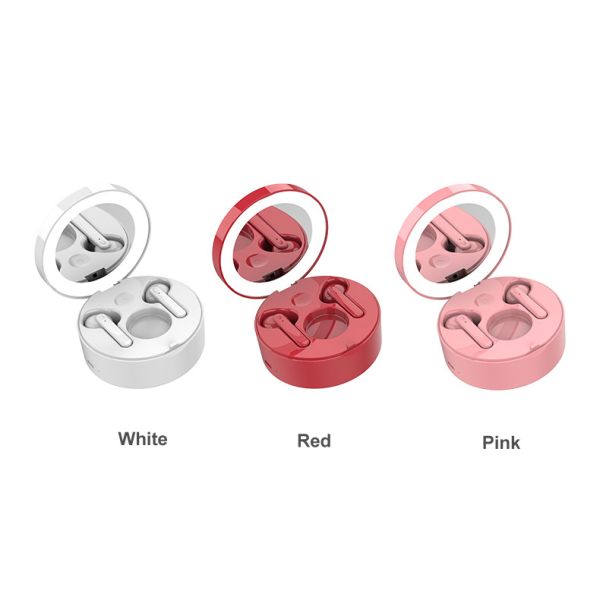 Makeup Mirror True Wireless Stereo Earbuds Mobile Holder Wireless Headset With Microphone and Makeup Mirror and Mobile Holder