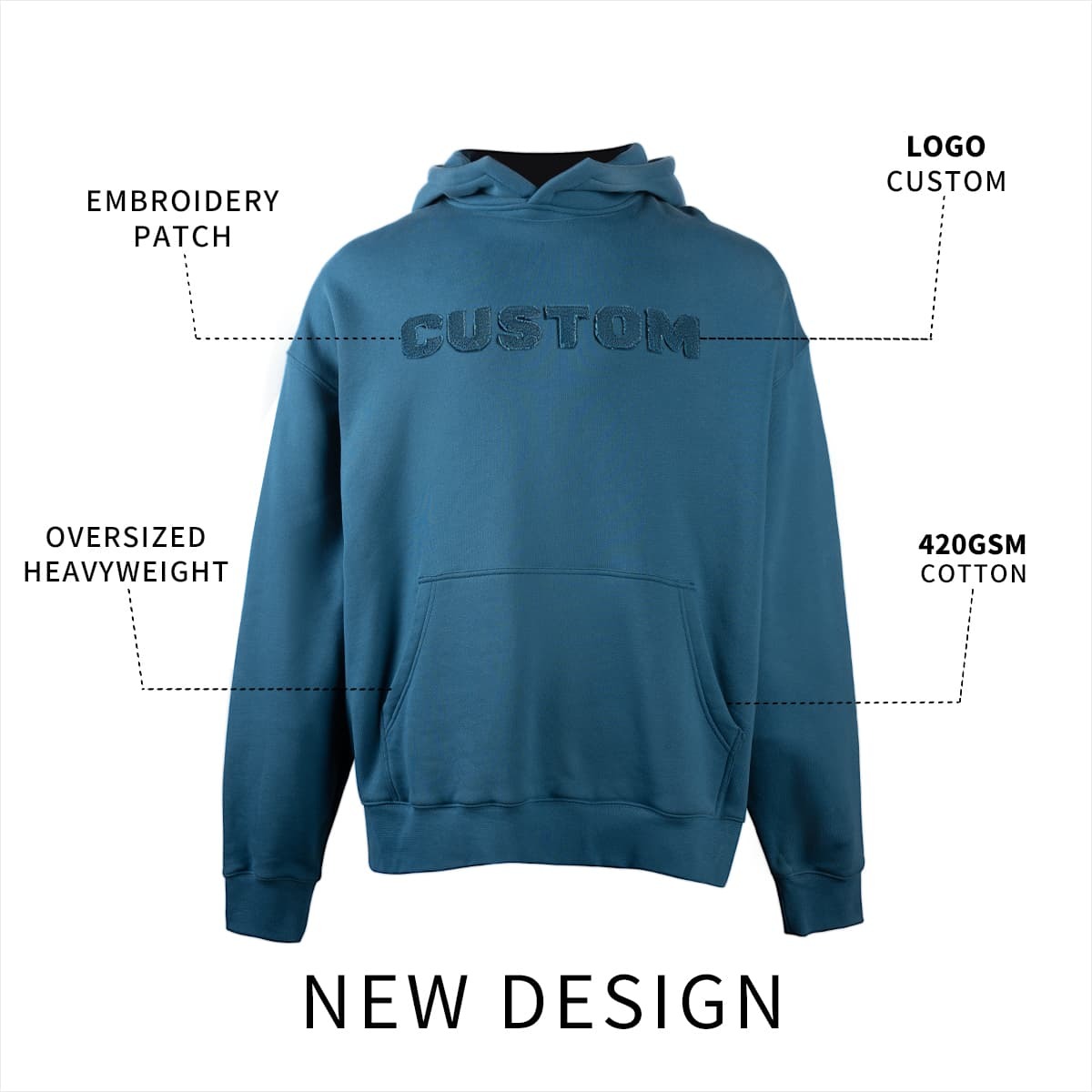 Custom Embroidery 420GSM Heavyweight Oversized Pullover Hoodie for Men