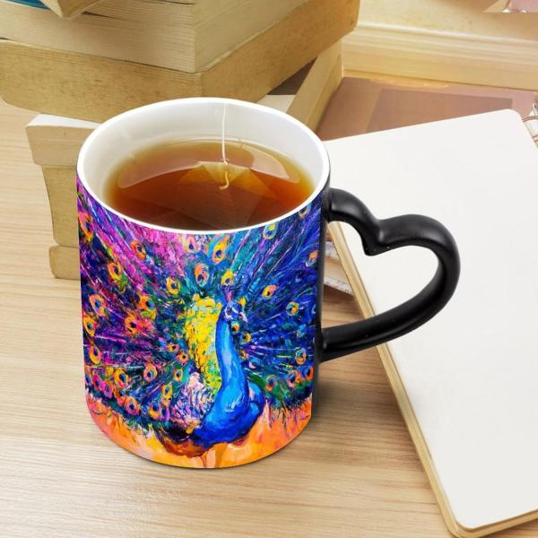 Copo de café de cerâmica sensível ao calor Copo de descoloração com alça em forma de coração Presentes caneca de mudança de calor