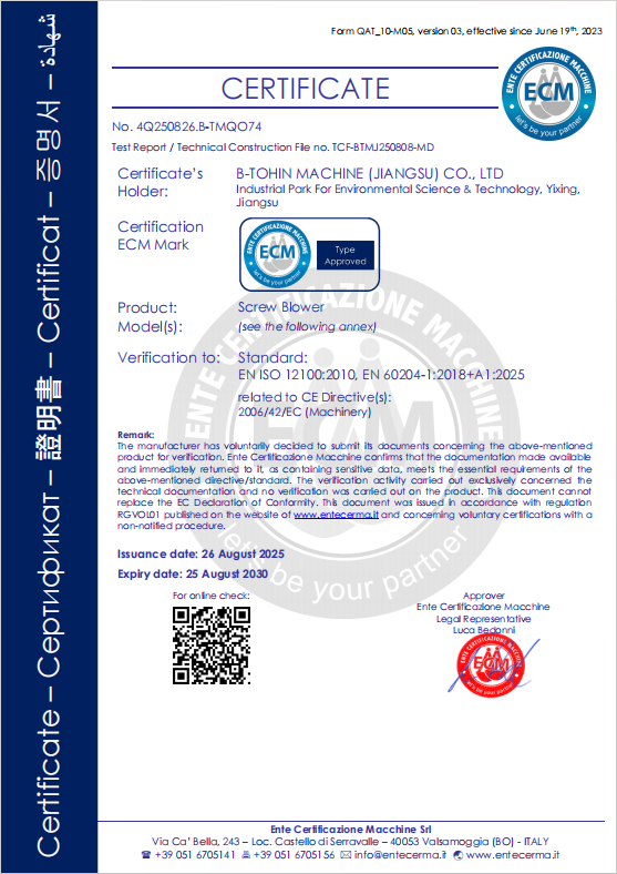 B-Tohin Machine (Jiangsu) Co., Ltd. Certifications