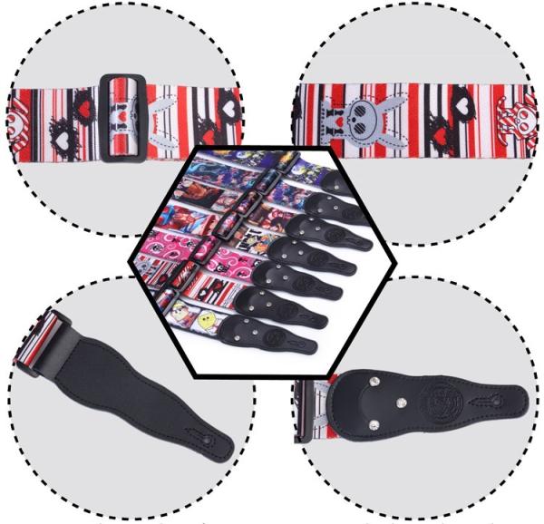 5Cm Width Leather Head Polyester Custom Printed Guitar Straps Accessories For Guitar Decoration