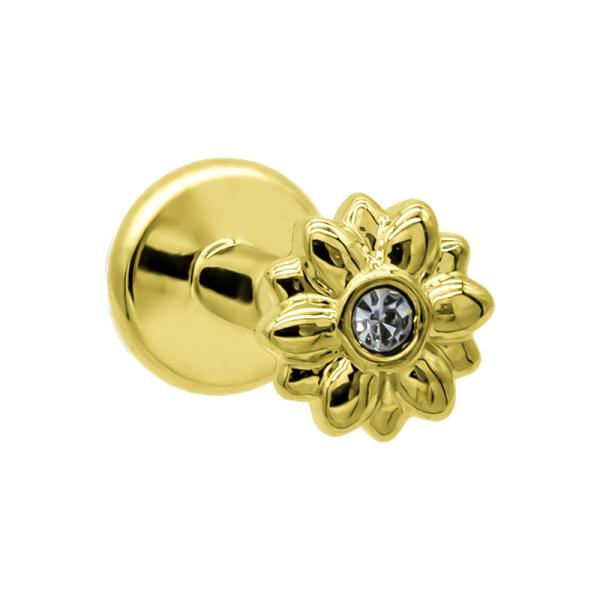 316l Surgical Steel Lip Labret Ring Jewelry Clear Crystals Blinged Flower Shaped