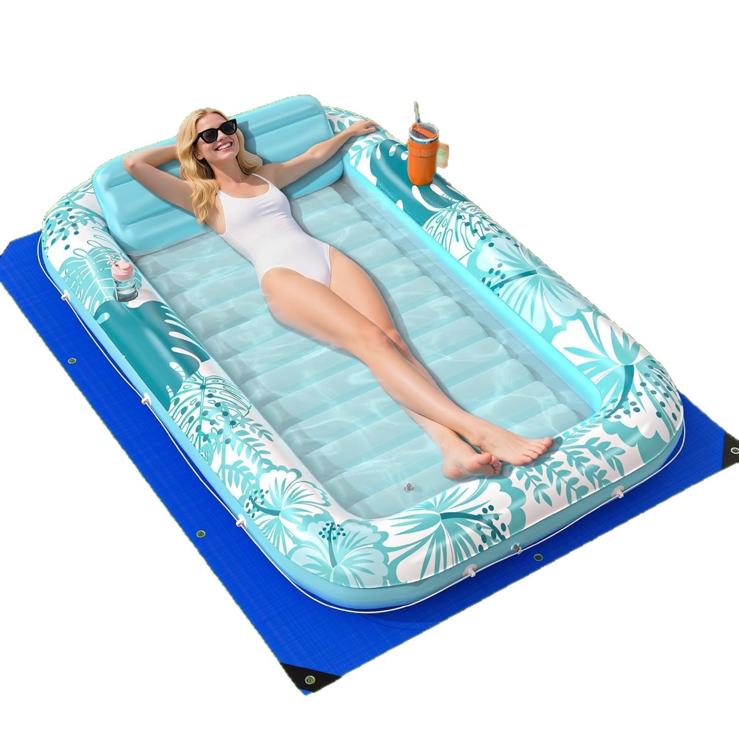 Customized Summer Inflatable Black Floating Bed Outdoor Swimming Pool Sunbathing Lounge Chair Foldable Inflatable Floating Raft