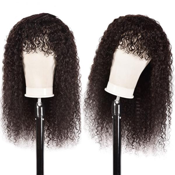Natural Black Grade 10A 100% Raw Virgin Human Hair Glueless Wigs with Bangs 150% Density