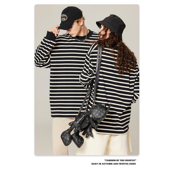 Women'S Over Oversized Crewneck Sweatshirt Loose Basic Striped Tshirt 100% Cotton Men