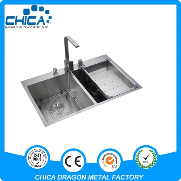 hotel restaurant kitchenware european style double bowl kitchen sink with drainer