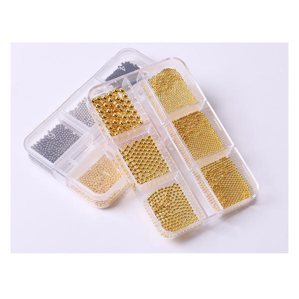 Steel Balls 3D Nail Art Decorations 6 Grid Mixed Metal Round Bead Nail Charms in Bulk