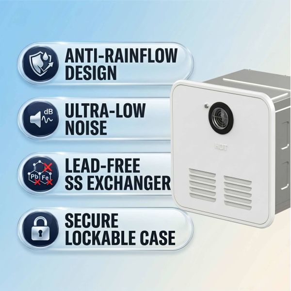 Premium Stainless Steel RV Gas Water Heater With 9 Safety Protections 15x15 Inch