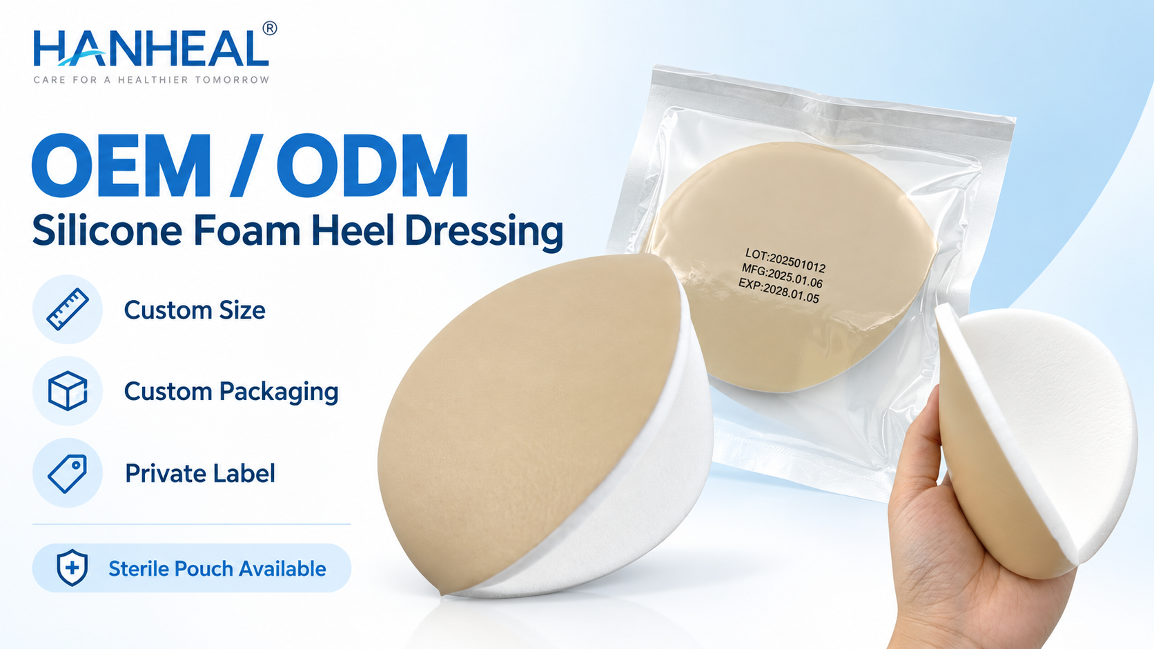 Self-Adhesive Silicone Foam Heel Dressing for Pressure Ulcers and Exuding Wounds